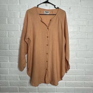 Flax Linen Tunic Button Front Peachy Orange size Small‎